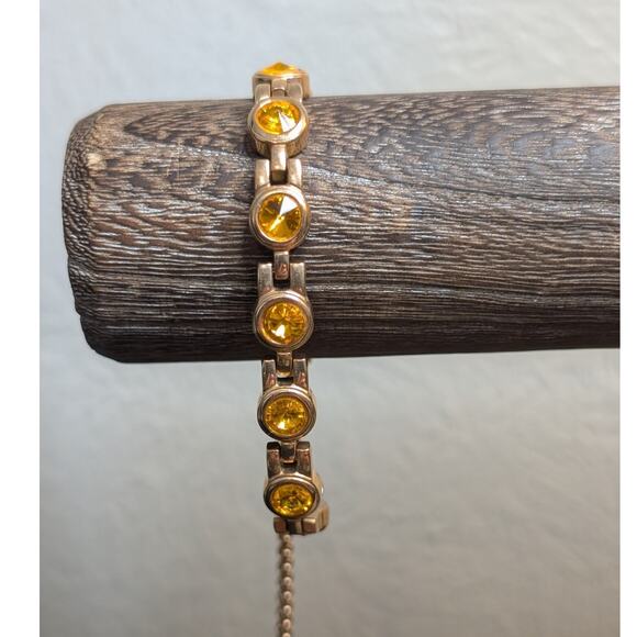 Abuzitos Yellow Topaz Crystal Brushed Gold Tone Adjustable Pull Chain Bracelet - Picture 1 of 5